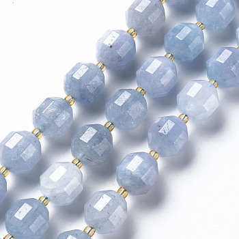 Natural Dolomite Beads Strands, Dyed, Faceted, with Seed Beads, Double Terminated Point Prism Beads, Bicone, Light Blue, 11~12x10~11.5mm, Hole: 1.5mm, about 27~28pcs/strand, 14.57 inch~15.16 inch(37cm~38.5cm)