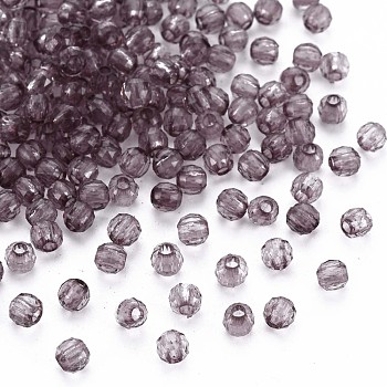 Transparent Acrylic Beads, Faceted, Round, Gray, 4x4mm, Hole: 1.5mm, about 16100pcs/500g
