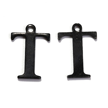 304 Stainless Steel Alphabet Charms, Electrophoresis Black, Letter.T, 12x8.5x1mm, Hole: 1mm
