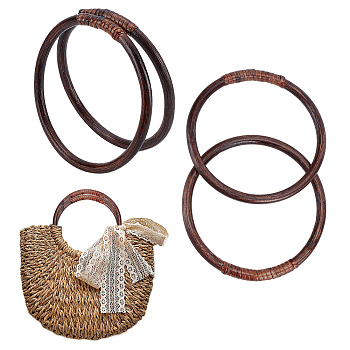 Woven Rattan Bag Handles, Round Ring, Coconut Brown, 14.65x1~1.2cm, Inner Diameter: 12.65cm