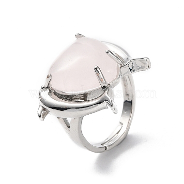 anneaux réglables dauphin et coeur en quartz rose naturel(RJEW-K241-02P-01)-3