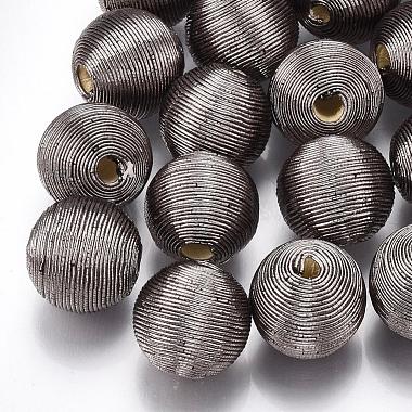 Perles de bois recouvertes de fil de cordon polyester(WOVE-S117-14mm-03)-2