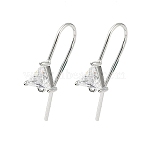 Brass Micro Pave Clear Cubic Zirconia Triangle Earring Hooks, with Loops, Real Platinum Plated, 24x7mm, Hole: 0.8mm, Pin: 0.8mm(KK-L254-11P)