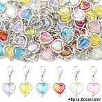 Acrylic & Alloy Pendant Decorations, with Alloy Lobster Claw Clasps, Heart, Platinum, Mixed Color, 28mm(HJEW-YW00348-01)