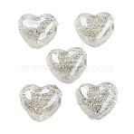 UV Plating Acrylic European Large Hole Beads, Iridescent Christmas Theme, Glitter Powder, Heart, WhiteSmoke, 20x22x14mm, Hole: 4mm(X-OACR-S142-01C)