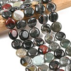 Natural African Bloodstone Beads Strands, Flat Round, 15~15.5x6mm, Hole: 0.8~1mm, about 26pcs/strand, 15.55~15.71 inch(39.5~39.9cm)(G-L648-B06-15mm)