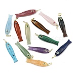 Natural & Synthetic Mixed Gemstone Carved Pendants, Fish Charms with Brass Micro Pave Cubic Zirconia Findings, Golden, Mixed Dyed and Undyed, 44~45x10.5x8~8.5mm, Hole: 7x4mm(GG-CBA8D06-01G)