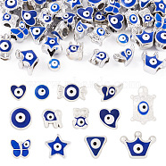 52Pcs 13 Styles Blue Evil Eye Resin European Beads, Large Hole Beads, Eye of the Devil Beads, Silver Color, Mixed Shapes, 8~17.5x5~17x6~10.5mm, Hole: 2~4.5mm, 4pcs/style(RESI-TA0002-15)