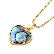 Rack Plating Natural Paua Shell Pendants Necklace, Brass Box Chain Necklaces, Heart, 17.72 inch(45cm), Pendant: 19x17mm(NJEW-B104-01F-01G)