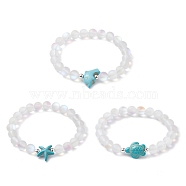 3Pcs Beach Dolphin & Turtle & Starfish Dyed Synthetic Turquoise Bead Bracelets, 8mm Round Synthetic Moonstone Beaded Stretch Bracelets for Women Men, Turquoise, Inner Diameter: 2-1/8 inch(5.5cm), 8mm(BJEW-JB10252)