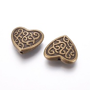 Tibetan Style Alloy Beads, Lead Free & Nickel Free & Cadmium Free, Antique Bronze Color, Heart, Great for Mother's Day Gifts Making, 17mm long, 18.5mm wide, 5mm thick, hole: 2mm(MLF11305Y-NF)