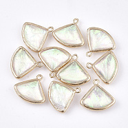 Resin Pendants, Imitation Opal, with Brass Findings, Triangle, Golden, Colorful, 18x19x5.5~6mm, Hole: 1.4mm(RESI-S373-02)