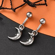 Crescent Moon Face 316 Surgical Stainless Steel Dangle Belly Button Rings, Piercing Navel Rings, Barbell Body Jewelry for Women, Antique Silver, 26x8mm(EJEW-G416-14AS)