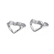 304 Stainless Steel Heart Gesture Open Cuff Ring for Women, Stainless Steel Color, US Size 6 1/2(16.9mm)(RJEW-S405-260P)