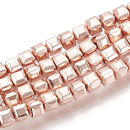 Electroplate Non-magnetic Synthetic Hematite Beads Strands, Cube, Faceted, Rose Gold Plated, 4x4x4mm, Hole: 1mm, about 101pcs/strand, 16.14 inch(G-N0322-16RG)