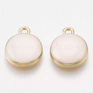 Alloy Pendants, with Enamel, Flat Round, Light Gold, Bisque, 12.5x10x2.5mm, Hole: 2mm(X-ENAM-S116-05F)