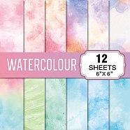 12 Sheets Watercolour Scrapbook Paper Pad, for DIY Album Scrapbook, Greeting Card, Background Paper, Mixed Color, 150x150mm(PW-WG4A86D-01)