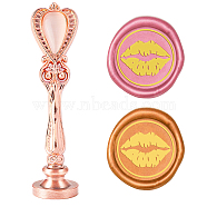 DIY Scrapbook, Brass Wax Seal Stamp Flat Round Head and Heart Handle, Lip Pattern, 25mm(AJEW-WH0144-016)