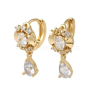 Brass Micro Pave Cubic Zirconia Dangle Earring, with Glass, Light Gold, 23x10mm(EJEW-L271-23KCG-03)