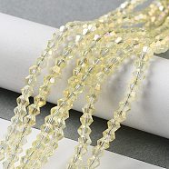 Electroplate Glass Beads Strands, Full Plated, Faceted, Bicone, Light Yellow, 3x3mm, Hole: 1mm, about 128~135pcs/strand, 13.8(EGLA-J026-3mm-F23)