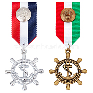 AHADERMAKER 2Pcs 2 Color Anchor & Helm Retro British Preppy Style Alloy with Iron Pendant Lapel Pins, Polyester Brooch Medal for Men, Antique Bronze & Platinum, 89.5mm, 1Pc/color(FIND-GA0002-75)