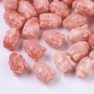 Synthetic Coral Beads, Dyed, Two Tone, Buddha, Light Coral, 15x11~12x11.5mm, Hole: 1.5mm(X-CORA-R017-09)