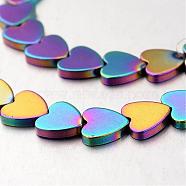 Electroplate Non-magnetic Synthetic Hematite Bead Strands, Heart, Multi-color Plated, 10x10x2mm, Hole: 1mm, about 47pcs/strand, 15.7 inch(G-F300-23E-02)