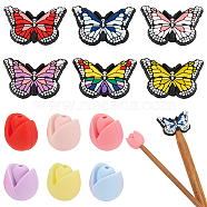 WADORN 12Pcs 12 Styles Flower & Butterfly Silicone Locking Stitch Marker, Mixed Color, 15~30.5x14.5~20.5x8.5~14mm, Hole: 2mm, 1pc/style(SIL-WR0001-02)