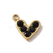 Golden Tone 304 Stainless Steel Rhinestone Charms, Heart, Jet, 7.5x10x2mm, Hole: 1.2mm(STAS-L025-005G-04)