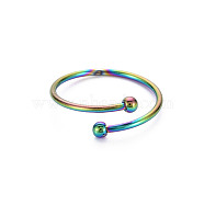 Rainbow Color 304 Stainless Steel Double Beaded Thin Open Cuff Rings, US Size 7 3/4(17.9mm)(RJEW-N038-048M)