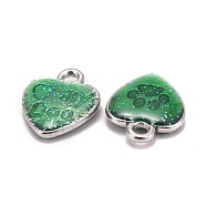 Alloy Enamel Charms, Cadmium Free & Lead Free, Heart with Foot Print and Word, Platinum Metal Color, Pale Green, 15x12x3mm, Hole: 2mm(ENAM-C1422-3)