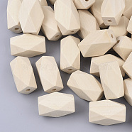 Unfinished Wood Beads, Natural Wooden Beads, Faceted, Polygon, PapayaWhip, 35x19.5x19.5mm, Hole: 3.5mm(WOOD-Q039-05G)