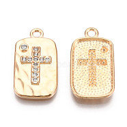 Rack Plating Alloy Pendants, with Rhinestone, Rectangle with Cross, Light Gold, Cadmium Free & Nickel Free & Lead Free, Crystal, 27x15x3mm, Hole: 2.2mm(PALLOY-T077-229)