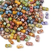 Picasso Glass Seed Beads, Round Hole, Peanut, Mixed Color, 6x3~3.5x3mm, Hole: 1.1mm, 110pcs/set(SEED-Q038-02A)