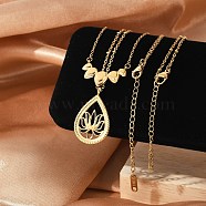 304 Stainless Steel Stackable Double Layer Pendant Necklaces for Women, Real 18K Gold Plated, Lotus Flower, 17.20~18.5 inch(43.7~47cm), 2pcs/set(NJEW-S435-02G-C)