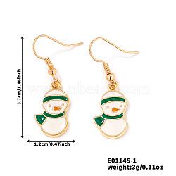 Christmas Theme Brass Dangle Earrings, Golden, Snowman, 37x12mm(IP2522-1)