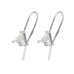 Brass Micro Pave Clear Cubic Zirconia Triangle Earring Hooks, with Loops, Real Platinum Plated, 24x7mm, Hole: 0.8mm, Pin: 0.8mm(KK-L254-11P)