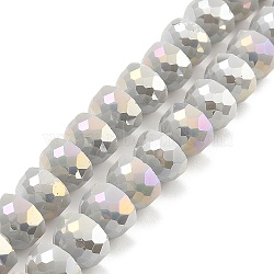 AB Color Plate Glass Beads Strands, Opaque Color, Faceted Half Round, Silver, 7~7.5x5mm, Hole: 1mm, about 80pcs/strand, 20.87''~21.26''(53~54cm)(EGLA-P051-02A-B07)