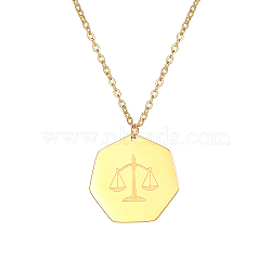 Constellation Libra Stainless Steel Pendant Necklaces for Women, Real 18K Gold Plated, 17.72 inch(45cm)(SK1865-1)