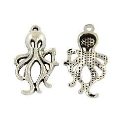 Tibetan Style Alloy Octopus Pendants, Cadmium Free & Lead Free, Antique Silver, 30.5x17x4.5mm, Hole: 2mm(X-TIBEP-S270-AS-LF)