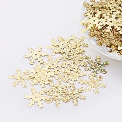 Ornament Accessories Plastic Paillette/Sequins Beads, Snowflake, Gold, 19x17x0.1mm, Hole: 1.4mm(PVC-E001-04-LS01)
