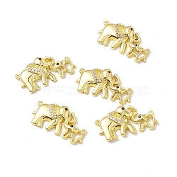Brass Micro Pave Clear & Black Cubic Zirconia Connector Charms, Mother and Son Elephants, Light Gold, 13x25x4mm, Hole: 1mm(KK-G421-01LG)