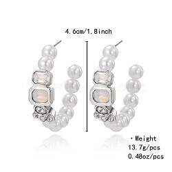Alloy & Crystal Rhinestone Stud Earrings for Women, Half Hoop Earrings, Platinum, Rectangle, 46mm(FS-WG17990-03)