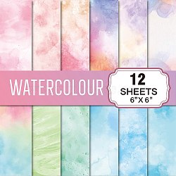 12 Sheets Watercolour Scrapbook Paper Pad, for DIY Album Scrapbook, Greeting Card, Background Paper, Mixed Color, 150x150mm(PW-WG4A86D-01)