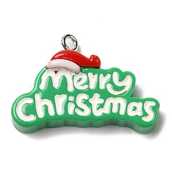 Christmas Opaque Resin Pendants, with Platinum Tone Iron Loops, Word, 19.5x28.5x7mm, Hole: 2mm(CRES-D016-01A)