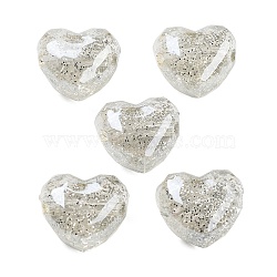 UV Plating Acrylic European Large Hole Beads, Christmas Theme, Glitter Powder, Heart, WhiteSmoke, 20x22x14mm, Hole: 4mm(X-OACR-S142-01C)