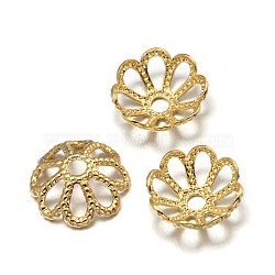 Multi-Petal Brass Fancy Bead Caps, Cadmium Free & Nickel Free & Lead Free, Flower, Golden, 8x3mm, Hole: 1.5mm(KK-E711-045G-NR)