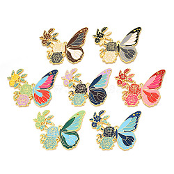 Rack Plating Alloy Enamel Big Pendants, Cadmium Free & Nickel Free & Lead Free, Butterfly with Flower Charms, Golden, Mixed Color, 56x69.5x2mm, Hole: 2.5mm(ENAM-N056-399-G)