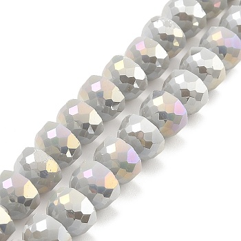 AB Color Plate Glass Beads Strands, Opaque Color, Faceted Half Round, Silver, 7~7.5x5mm, Hole: 1mm, about 80pcs/strand, 20.87''~21.26''(53~54cm)