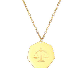 Constellation Libra Stainless Steel Pendant Necklaces for Women, Real 18K Gold Plated, 17.72 inch(45cm)